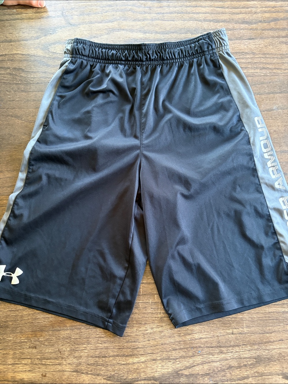 Under Armour Boy’s Black Athletic Shorts with Gray Side Panels